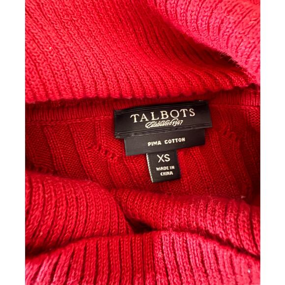 Talbots Pima Cotton Cable Knit Ribbed Red Turtleneck Sweater XS Holiday XS - Picture 3 of 5